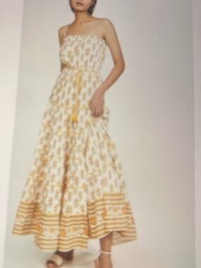 Delicate Strapped White and Orange Floral Maxi Dress with Tie Waist - worn once